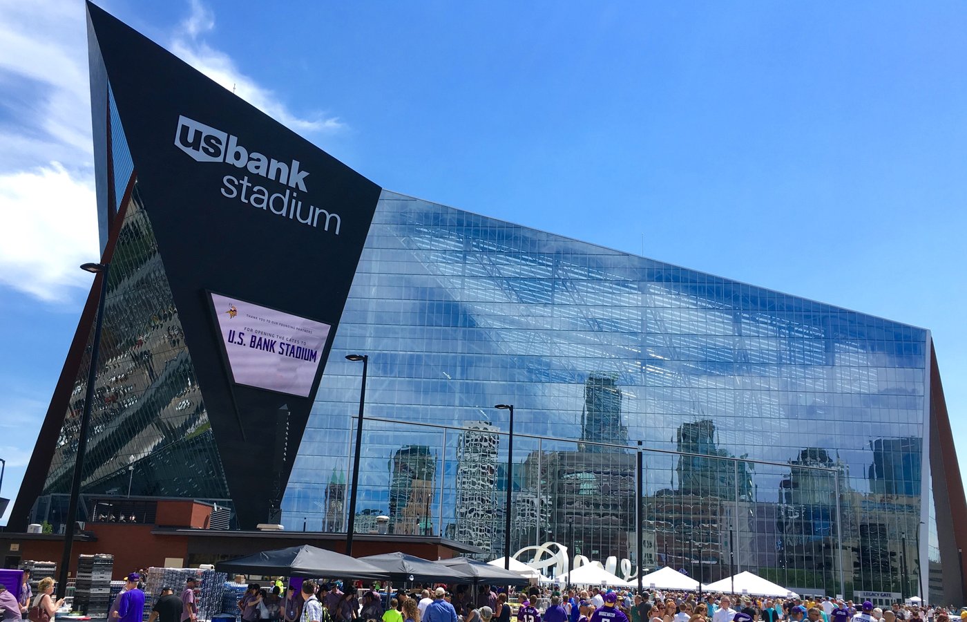 U.S. Bank Stadium’s glass west facade in Minneapolis